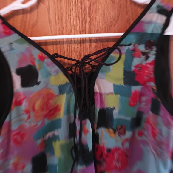 R Cinco Ranch Corset Lace Up Tank Top Artsy Boho Y2K Festival Medium Pompom Hem - Picture 2 of 6